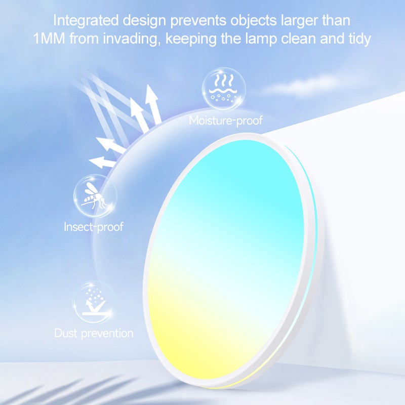 Ściemnialna lampa sufitowa LED z pilotem, Pełnospektralne oświetlenie dachowe LED, Opalowa lampa sufitowa RGB, zmienna barwa, φ37 cm - 5