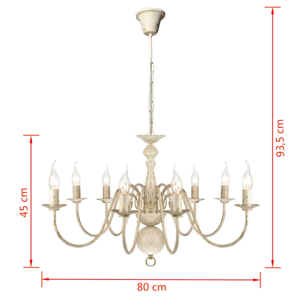 Lustre en métal blanc antique 8 x E14 ampoules - 5