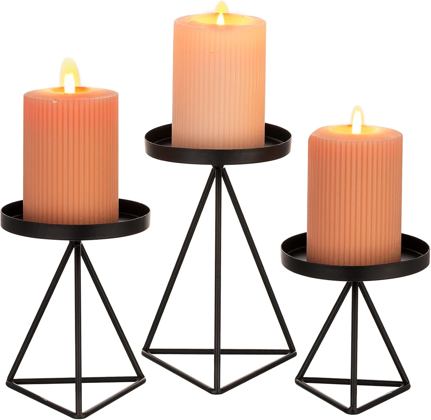 Set di 3 portacandele conici, in metallo, stile vintage, moderno