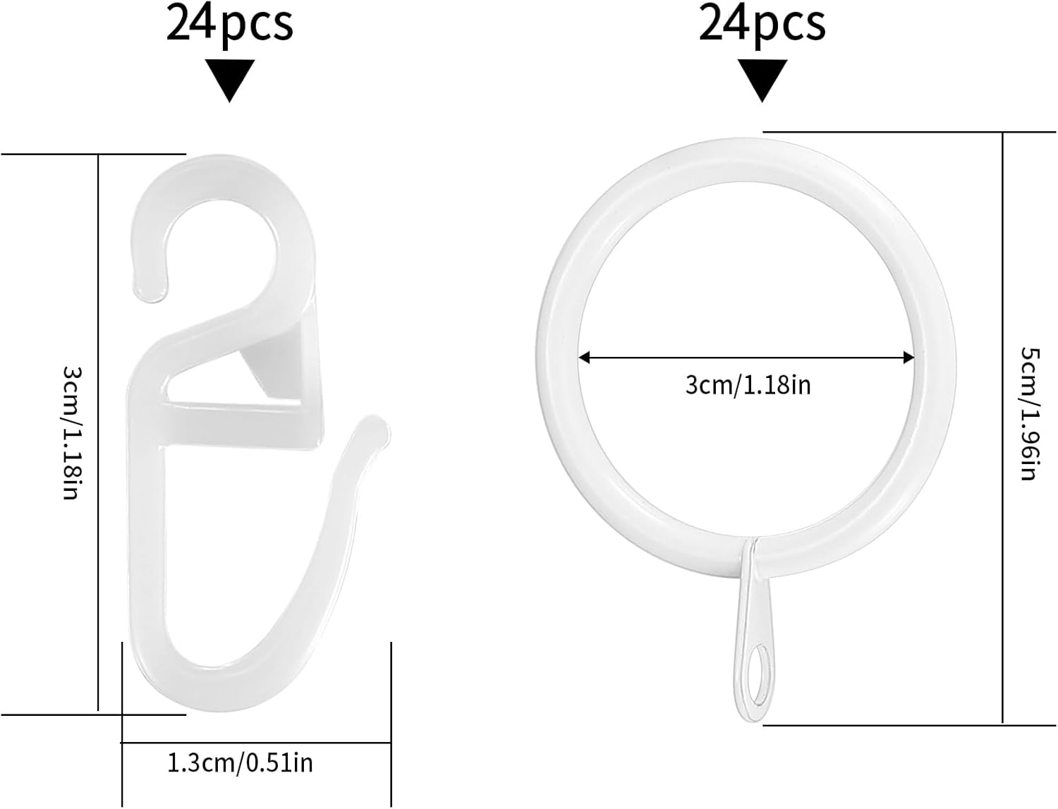 Anelli C-type Doccia Anelli Tenda Doccia Plastica Bianchi - Confezione 12 Pezzi Per Asta Fino A 2,8cm Accessori Bagno - 6