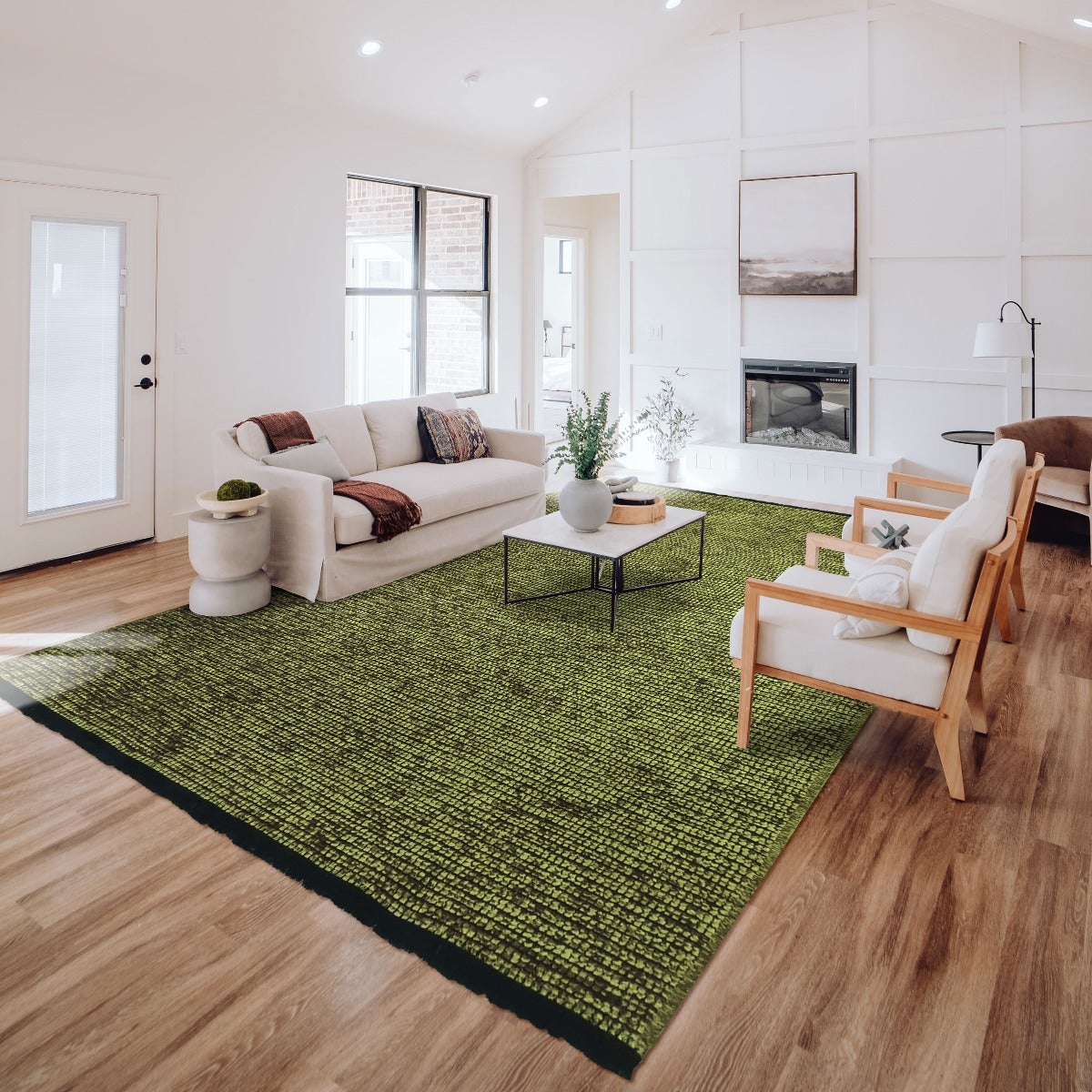 Tapis moderne tufté main en polypropylène recyclé Vert Recife