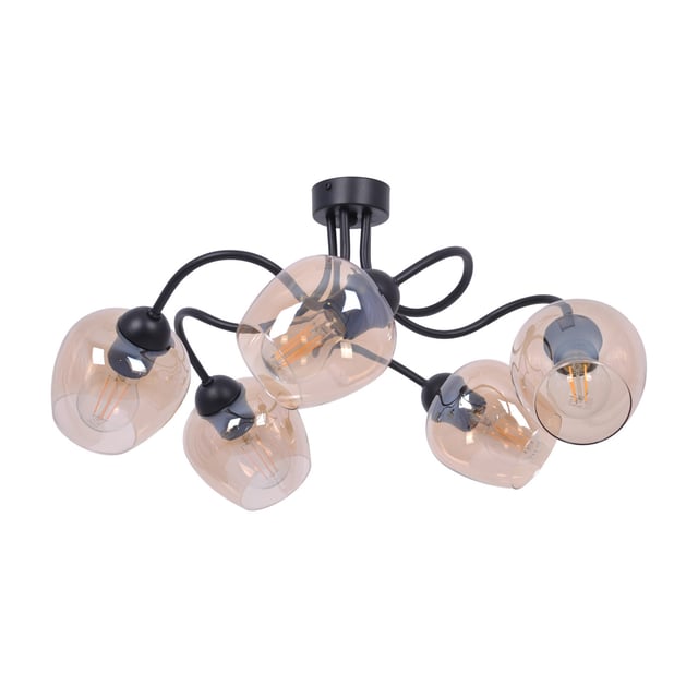 Lampa wisząca Amos bursztynowo-czarna 5xE27x60W wym: 28 x 60 x 60 cm szkło Kaja