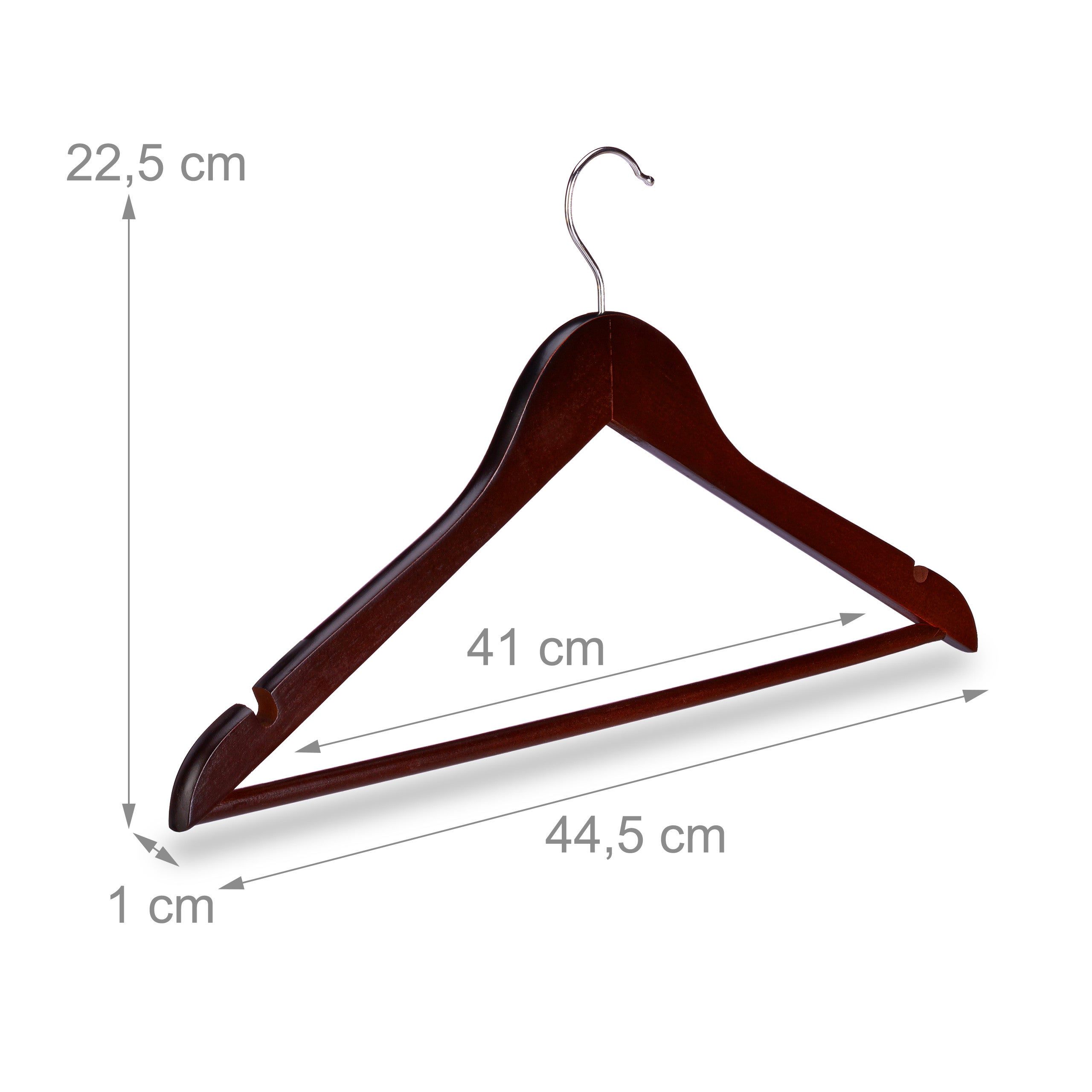 Cintre en bois set de 10, Traverse pantalon 44,5 cm, Encoche robe jupe chemise, Crochet pivotant 360°, Relaxdays - 8
