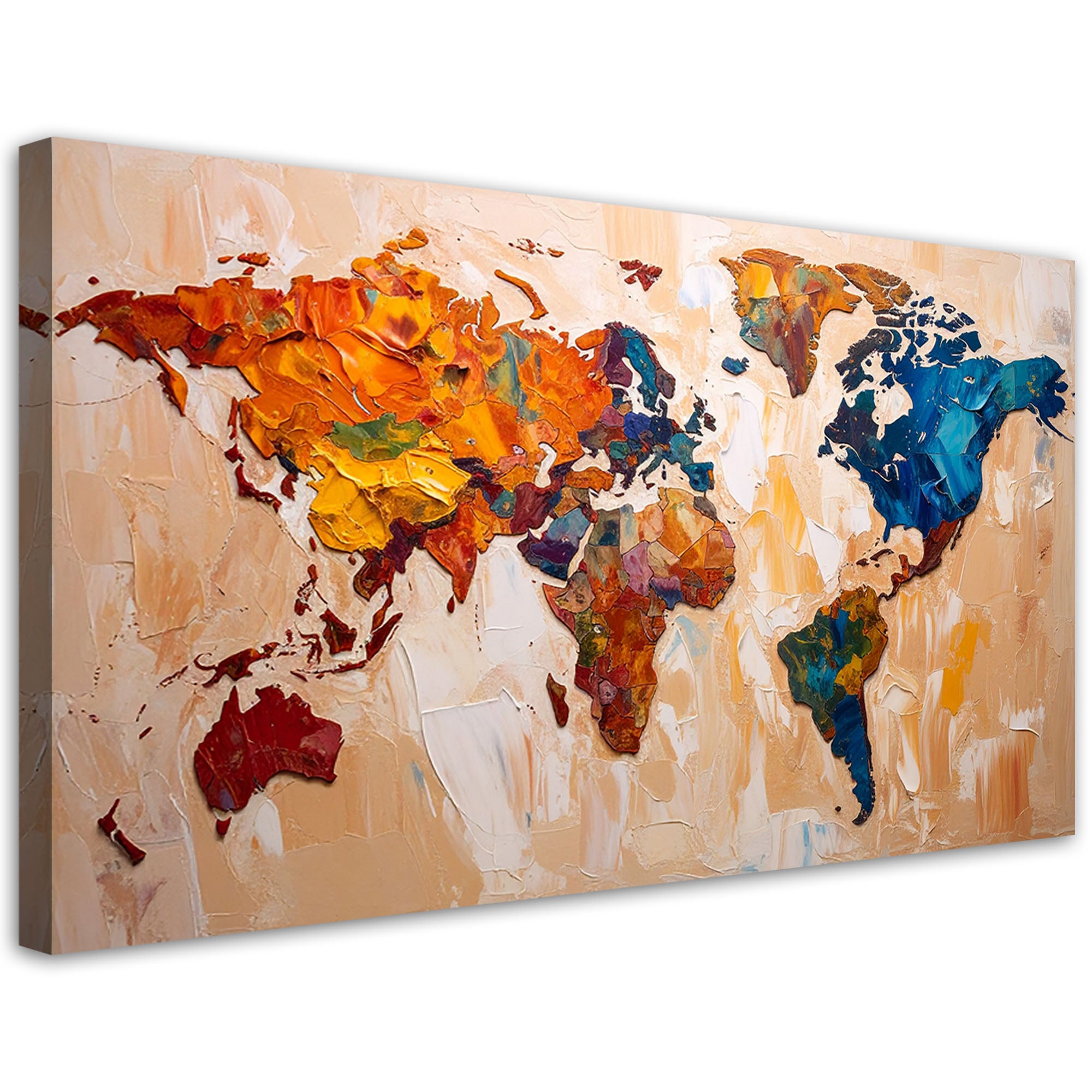 Obraz canvas do salonu biura gabinetu, Kolorowa Mapa Świata 100x50