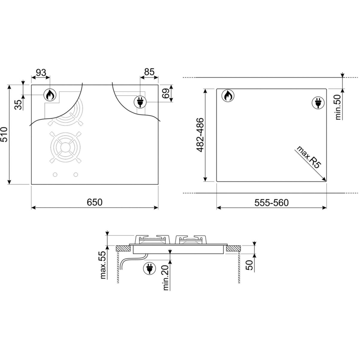Plaque mixte induction gaz SMEG PM6643R - 4