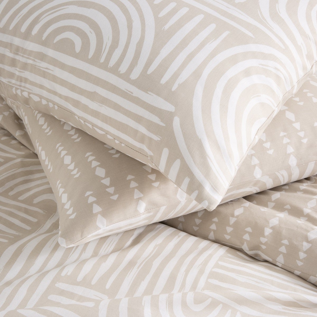 Parure de lit 2 personnes en coton 57 fils imprimé beige 260x240cm - 2