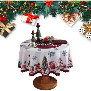 Nappe Ronde Rouge De Noël, 60 Po, Bonhomme De Neige D'hiver, Flocon De Neige, Renne, Gril De Table Pour Les Vacances, Réunion De Famille, Dîner