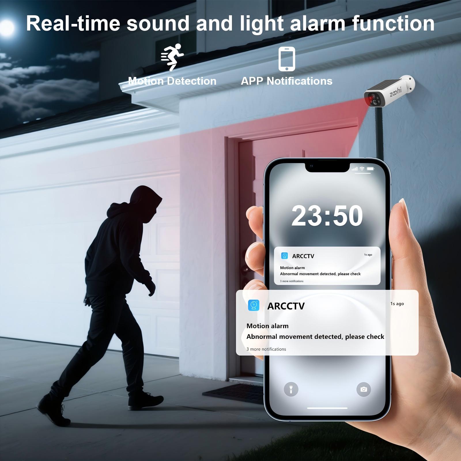 Caméra de Surveillance Sans Fil Extérieure 4MP, caméra à batterie avec panneau solaire intégré, ZOOHI, WiFi 2,4Ghz et 5Ghz - 9