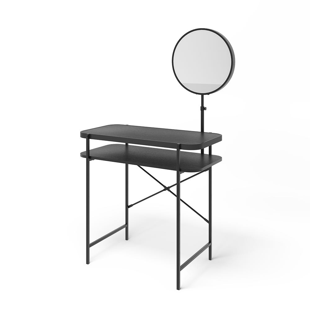 Coiffeuse avec miroir en bois aggloméré stratifié Noir H. 76.5 x l. 80 ...