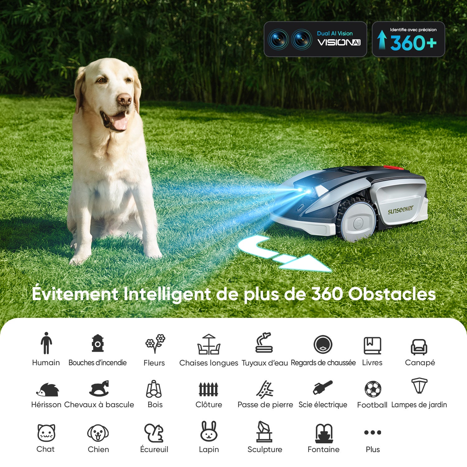 Robot Tondeuse sans Fil AWD, 1600 m², Pentes 60 %, RTK + Vision, Cartographie, Évitement des Obstacles, Contrôle via App, Sunseeker S5 - 7
