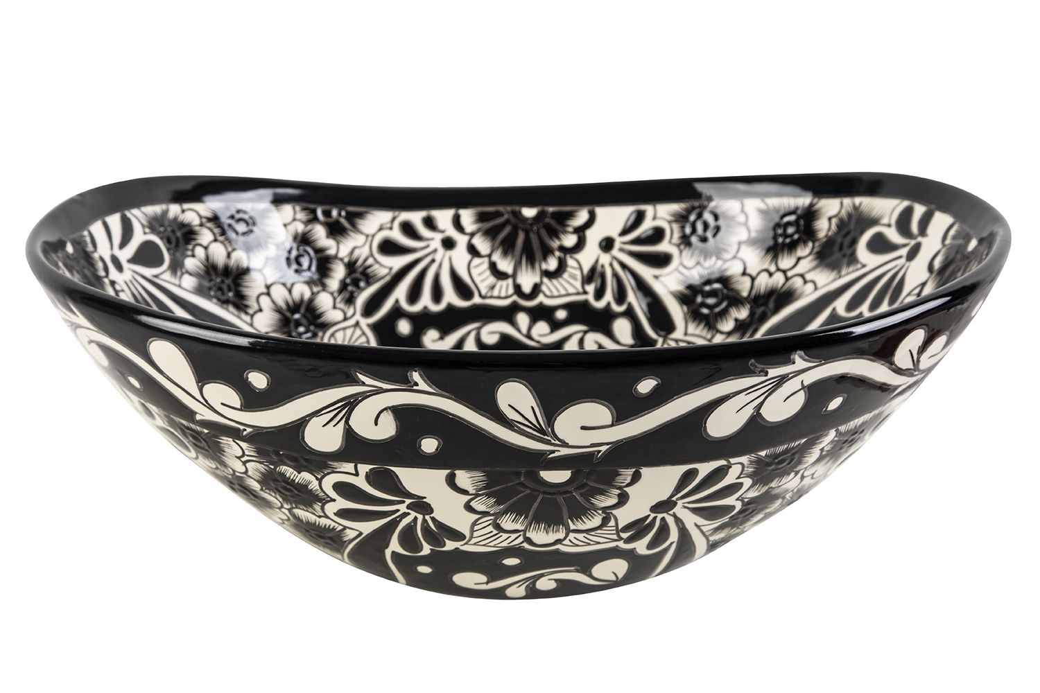 Meksykańska ceramiczna umywalka nablatowa z reliefem Serena Prima – owalna umywalka 46 x 38 x 15 cm | Umywalka Talavera z wzorami