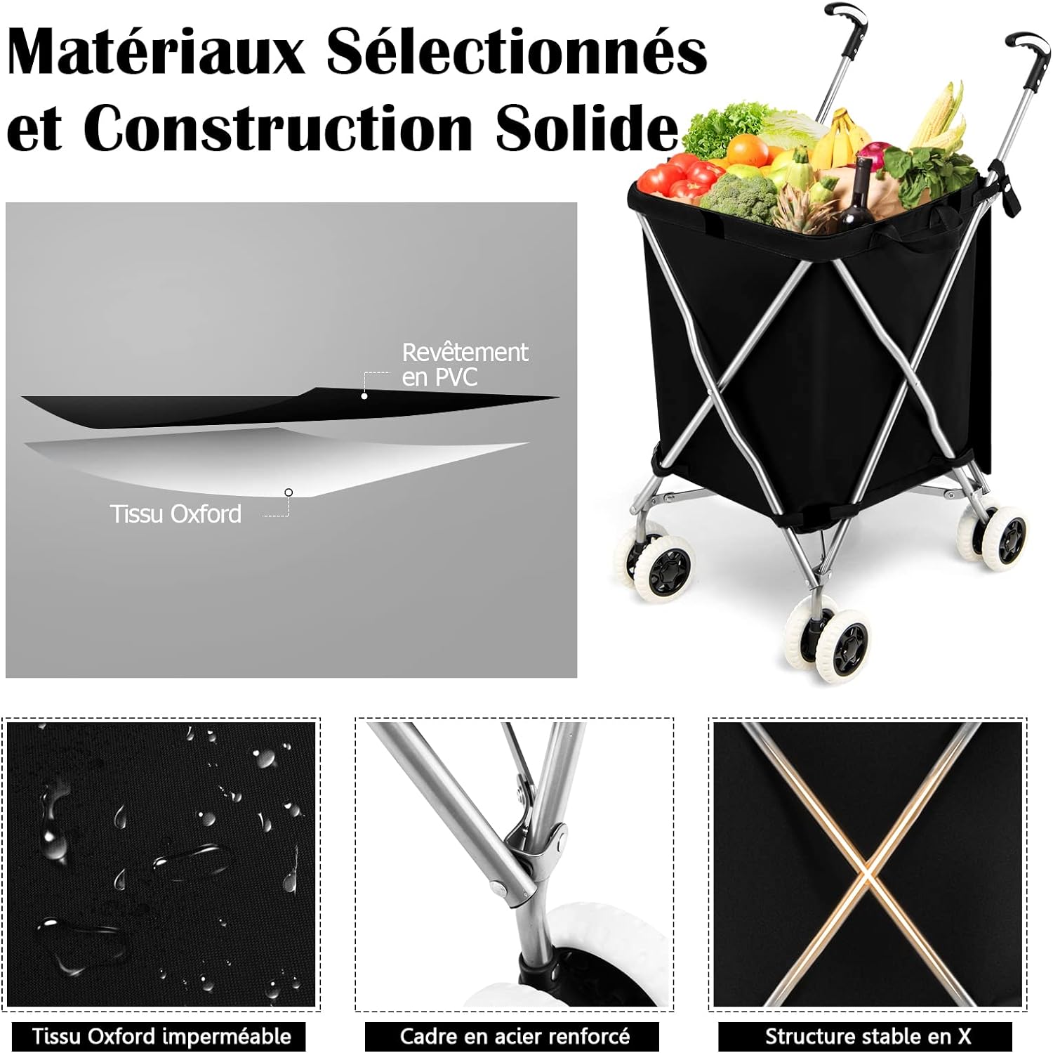 Chariot De Courses Pliable 55L Isotherme – Fabriqué En France, Léger, 2 Roues, Idéal Pour Le Marché !