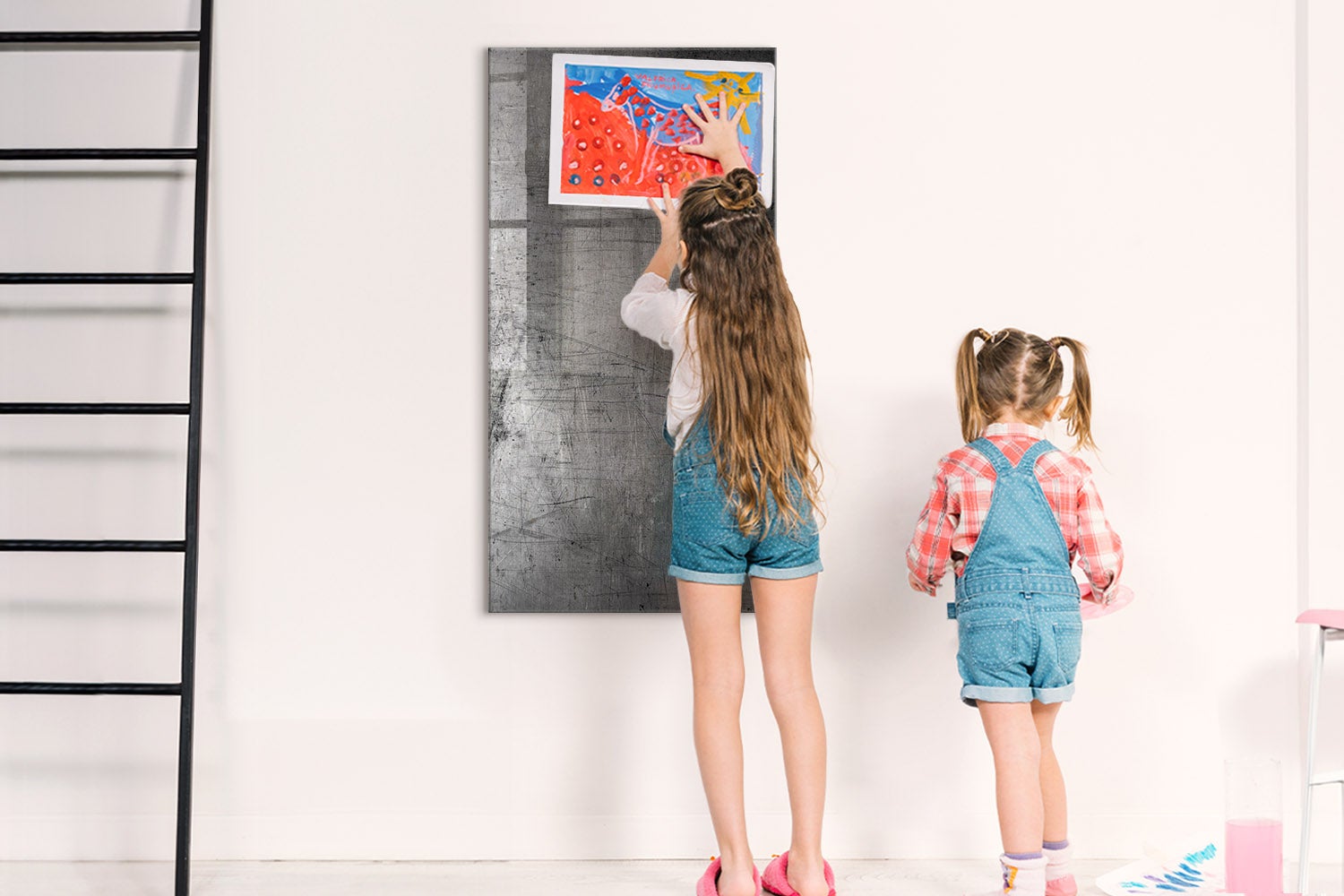 Tableau magnétique mural, Tulup - 60x120 cm - Métal rayé, 5 aimants, une éponge, un marqueur blanc - 3