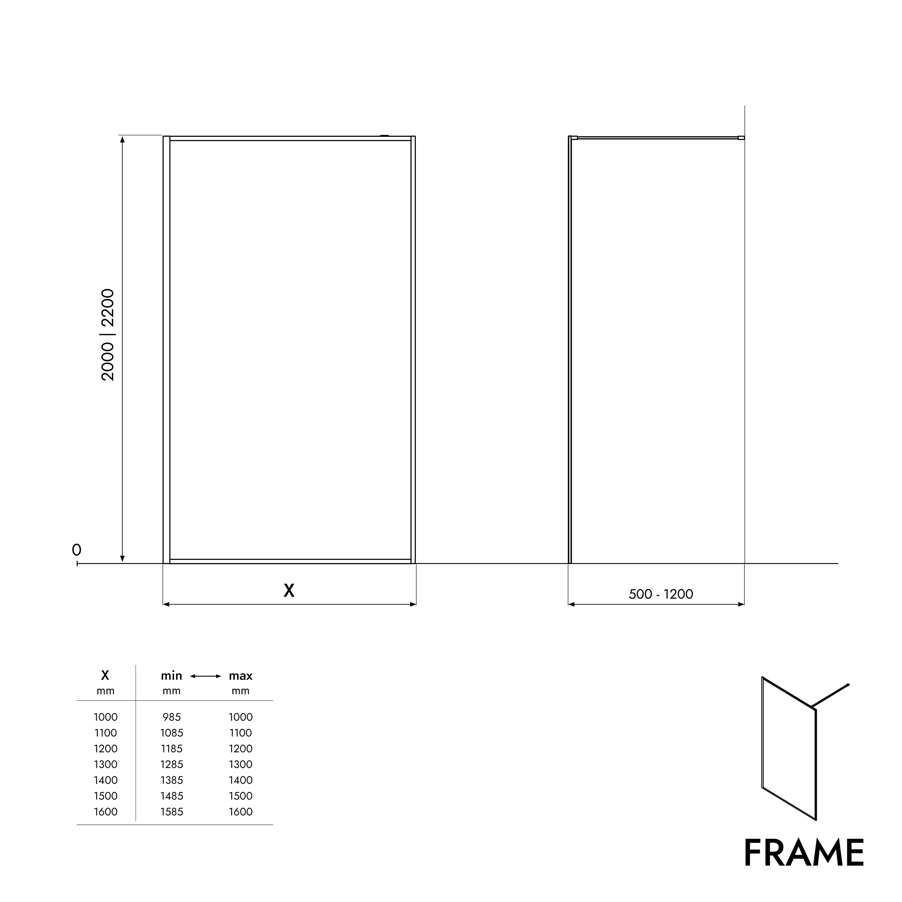 Bernstein Ścianka prysznicowa 140cm Walk-In 8mm FRAME profil czarny drążek stabilizujący - 4