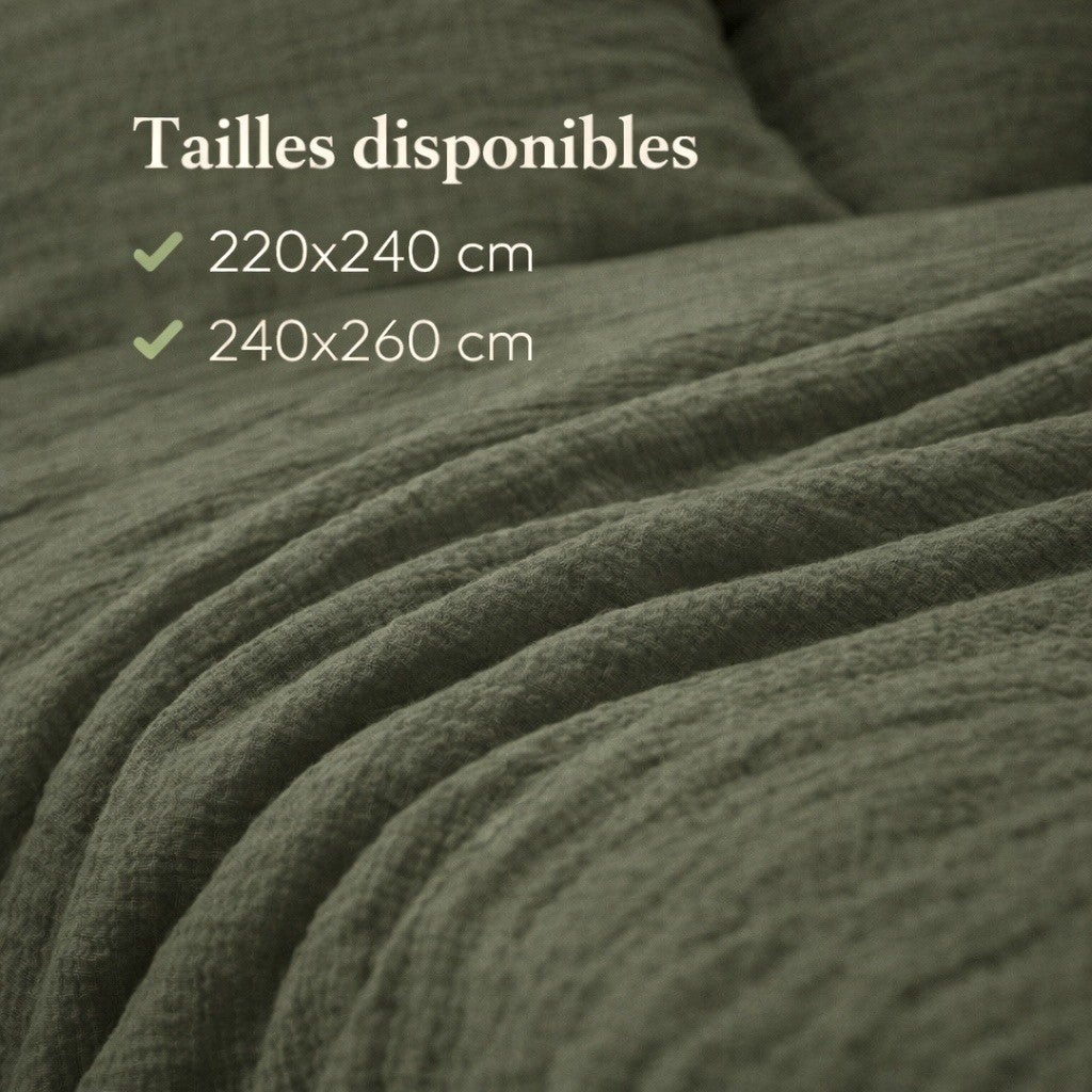 Parure de Lit en Gaze de Coton 240 x 220 cm - Vert - 4