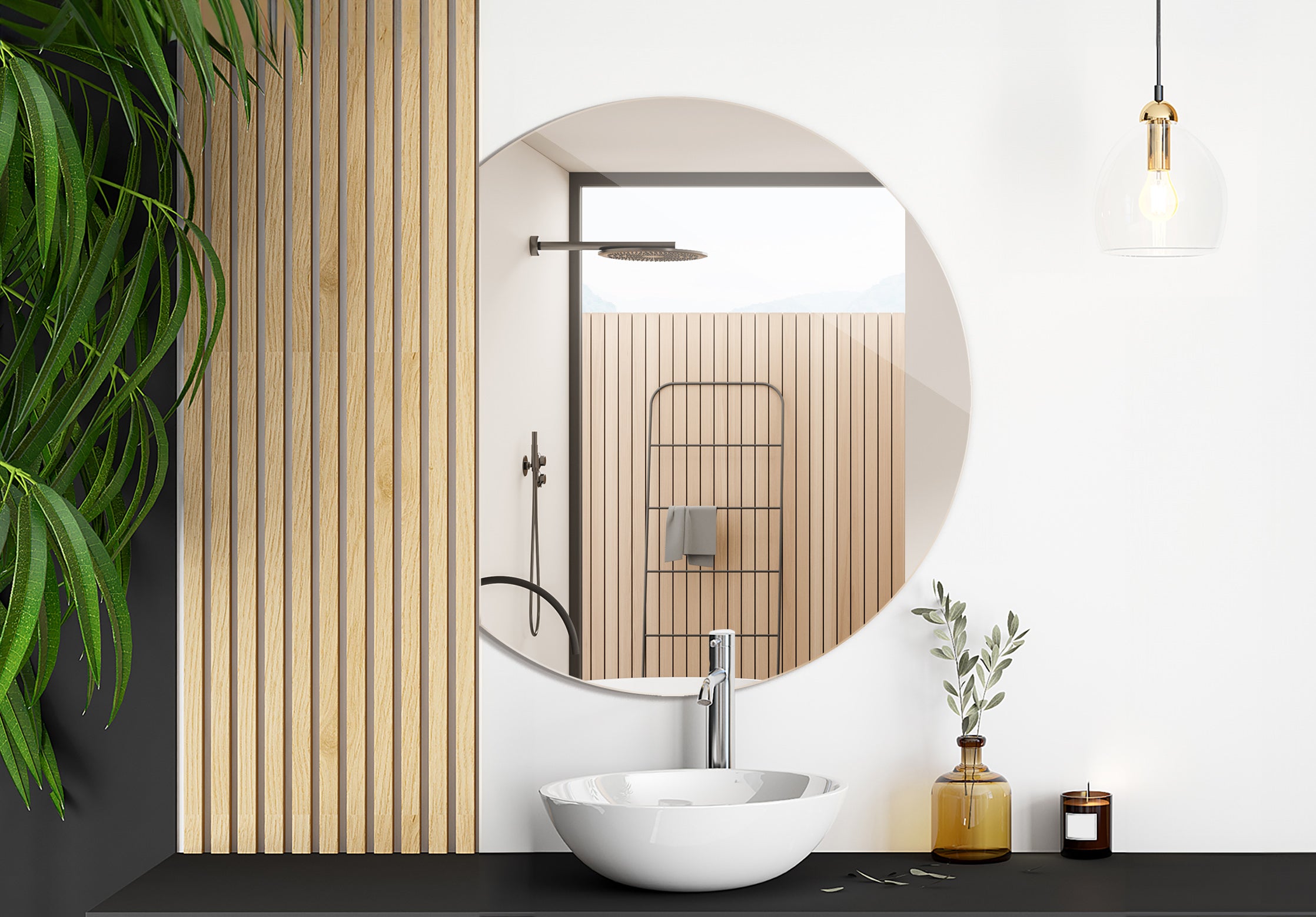 Miroir demi cercle, miroir de lavabo moderne pour salle de bain, maquillage, cercle biseauté, montage mural 100 - 6