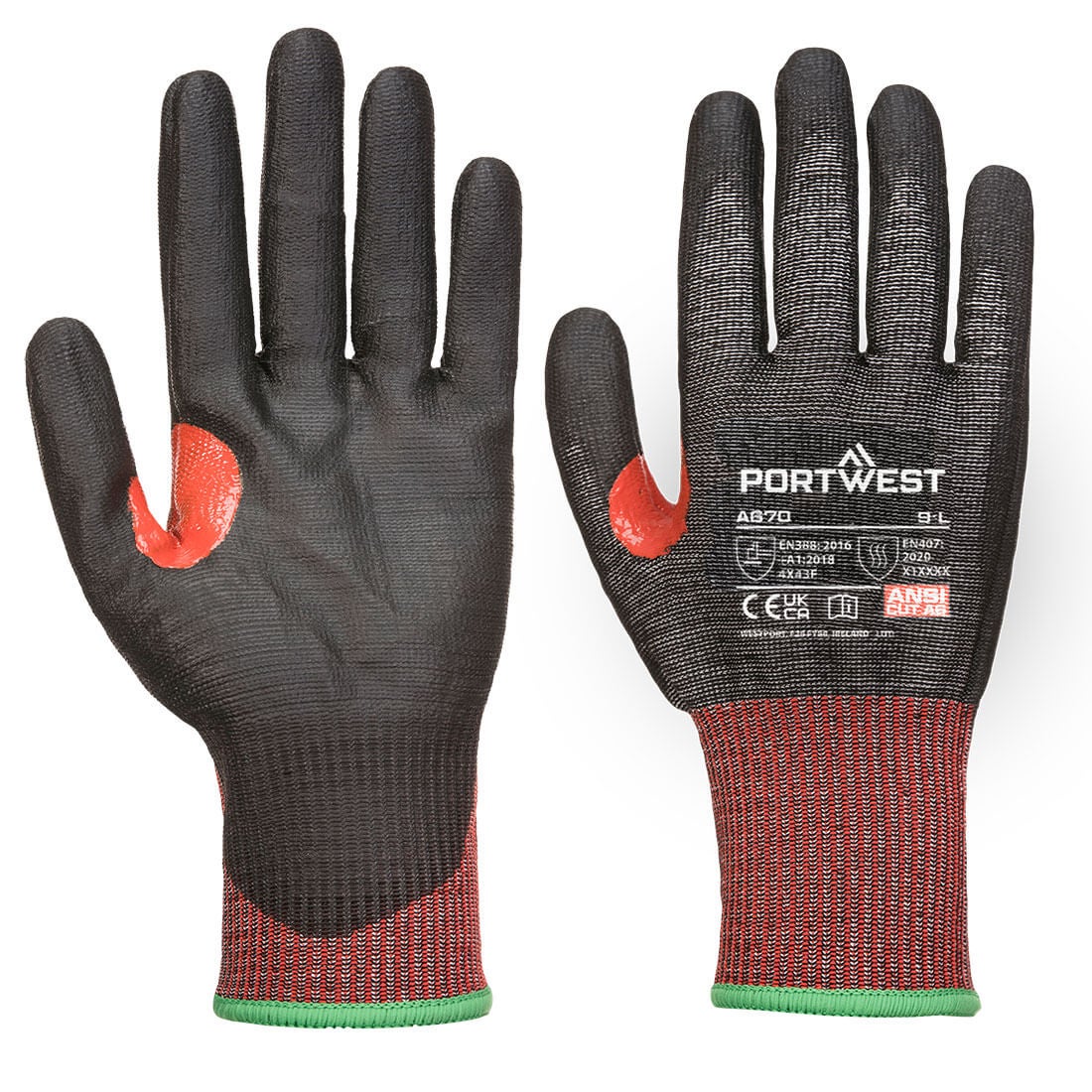 Portwest - Gants anti coupures CS de niveau F Jauge 13 en PU avec renfort pouce - Noir - 9 - 3
