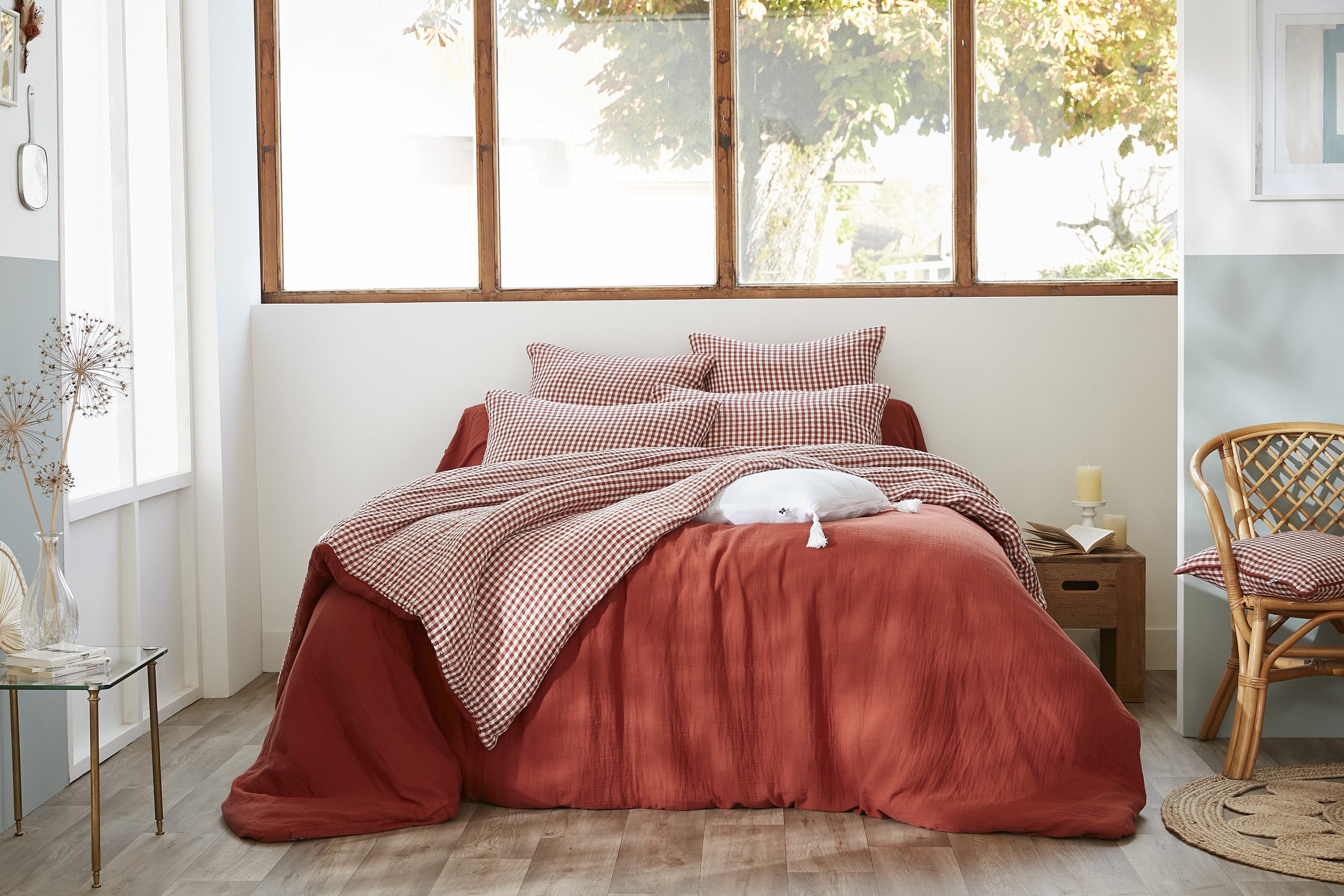 Housse de couette réversible 240 x 220 cm – Gaze de coton tissée teintée – VICKIE Terracotta - 5