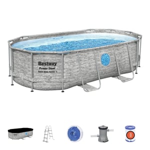 BESTWAY Piscine hors sol ovale Power Steel Swim Vista rotin 427 x 250 x 100cm