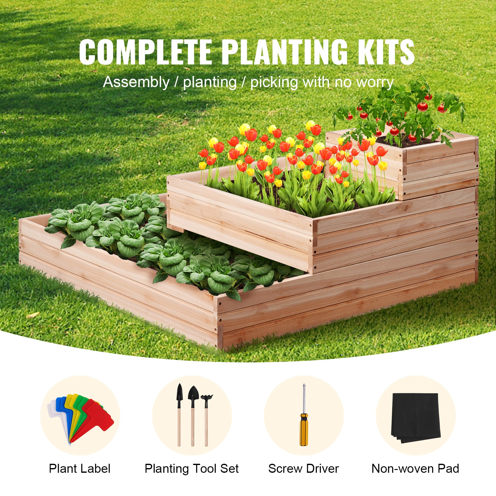 Jardinière surélevée SucceBuy 3,7 x 3,7 x 1,7 pi,jardinière en bois pour fleurs/légumes/herbes aromatiques,base ouverte pour jardin/terrasse/balcon - 5