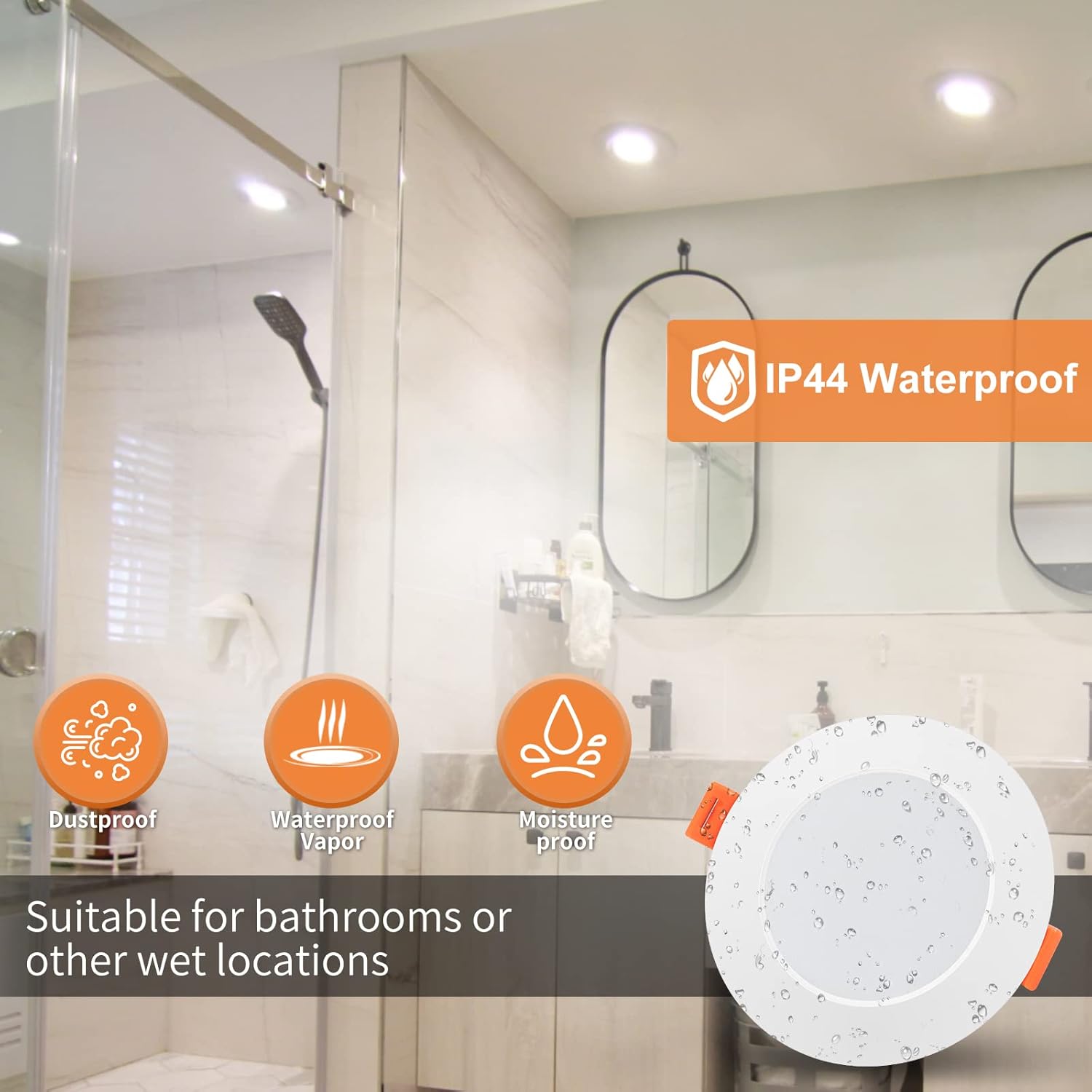 Spot LED encastrable Slimline, 5W, 450lm (équivalent à une ampoule à incandescence de 50W), spot de salle de bain étanche IP44, blanc neutre 4000K - 4
