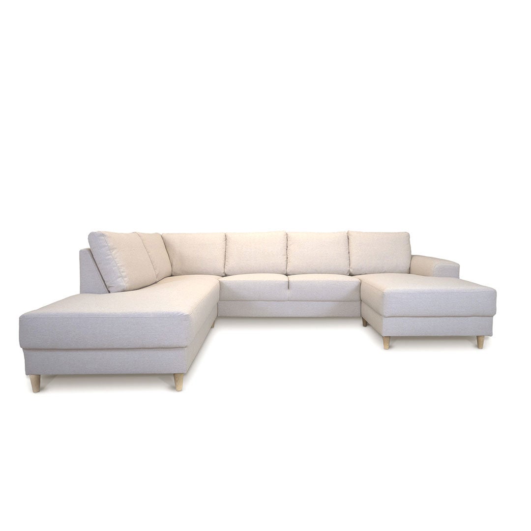 Nordic sofa U zwrócony w lewo jasny beżowy.
