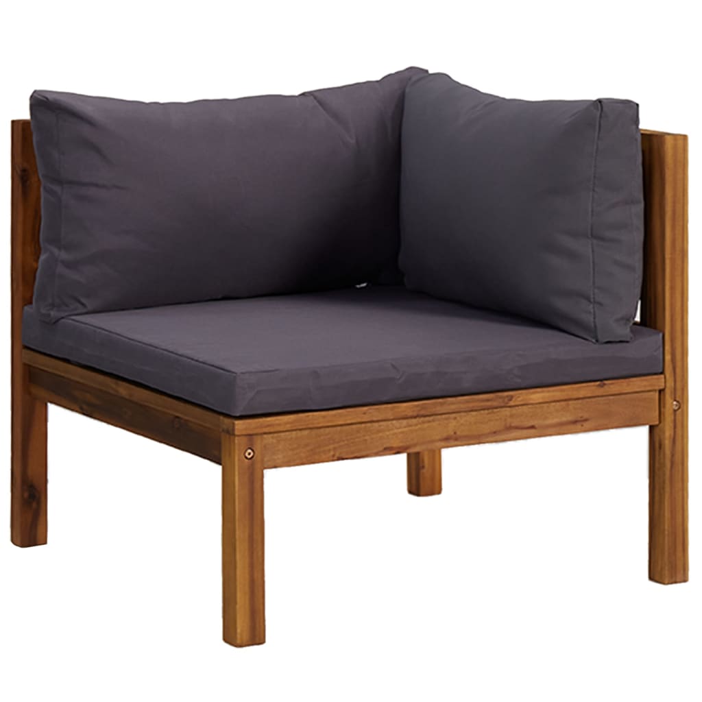 Sofá esquina seccional | sofá de salón | sofá de descanso cojines gris oscuro madera maciza acacia cfw30385