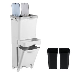 Bidone Rifiuti 60L Kitchen Move MAJOR Bianco | Pedale, 2 Scomparti Da 30L, Acciaio Inox, Antiodore, Chiusura Soft - 3