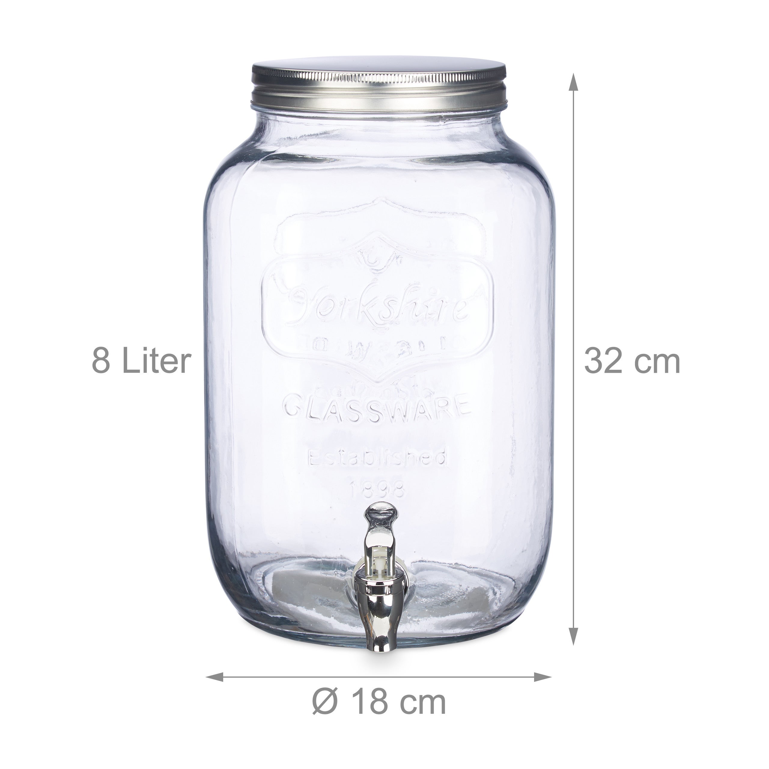 Distributeur de boisson 8 L, limonade, carafe verre robinet, retro vintage, fontaine boisson, transparent, Relaxdays - 4