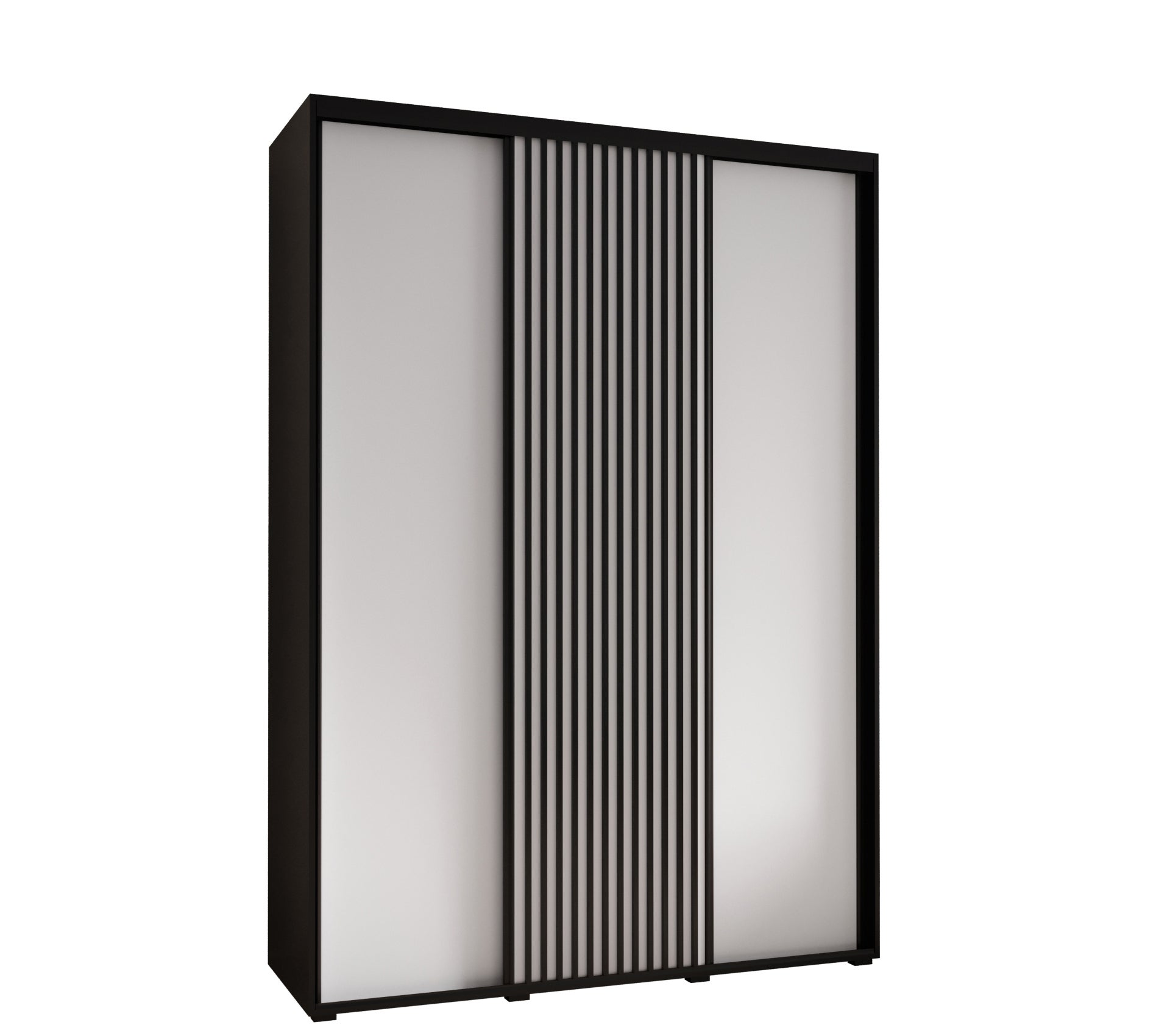 Szafa przesuwna wysoka Lanko 1 180 x 45 x 235,2 cm czarny + biały + lamele czarny - Abiks Meble