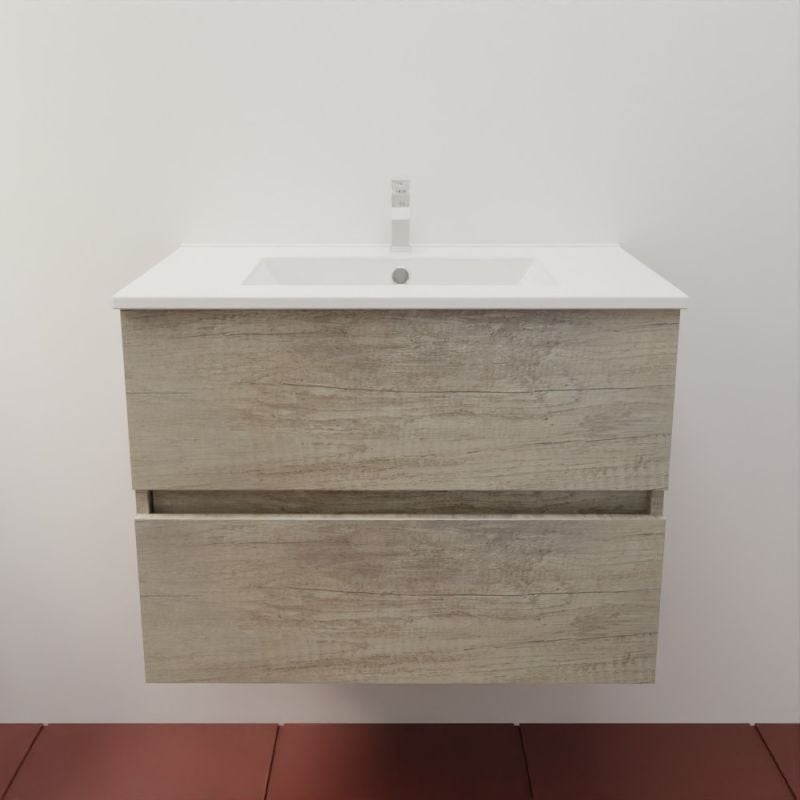Meuble salle de bain suspendu 70 cm ROSALY INOX | coloris Bois | vasque en Céramique - 2