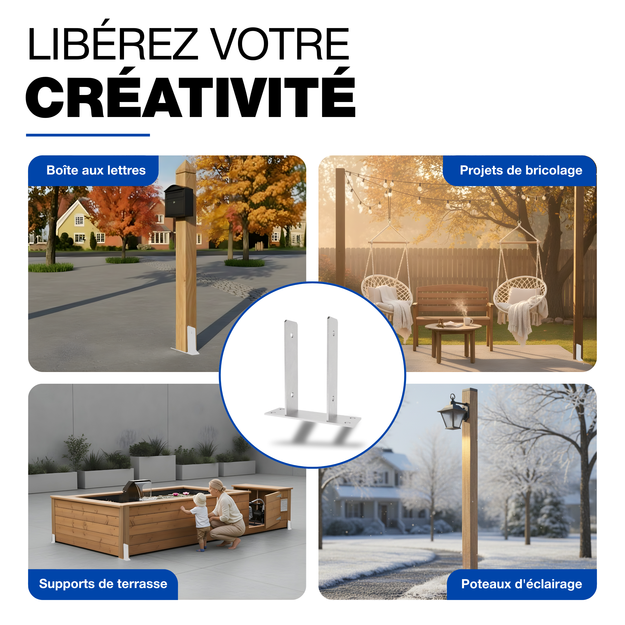 Support de poteau U 101 x 200 mm GEZU IMPEX Galvanisé à Chaud Platine bois pied Poteaux clôture - 8