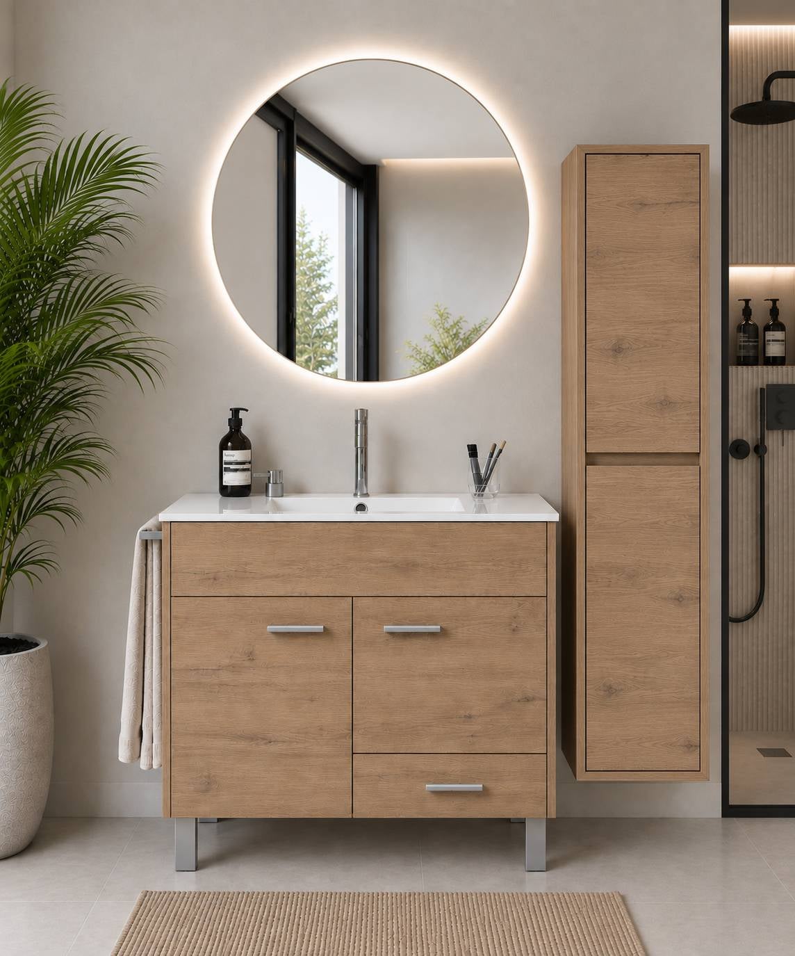 Mobilier de baie cu lavoar ORIGENBATH SAMOS fără oglindă 70x45 cm estepa cu coloană