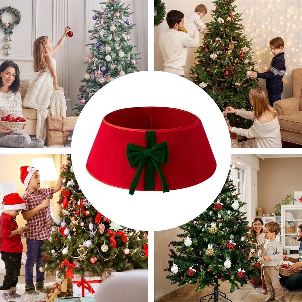 Supporto per albero di Natale 2 pezzi con fiocco,gonna per albero di Natale in peluche,accessori per decorazioni per albero di Natale,verde e rosso - 2