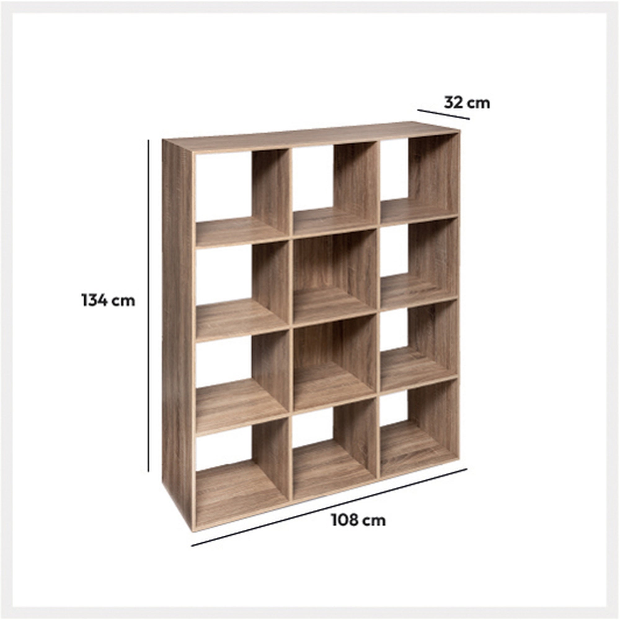 Étagère 12 Cases, Effet Chêne Naturel