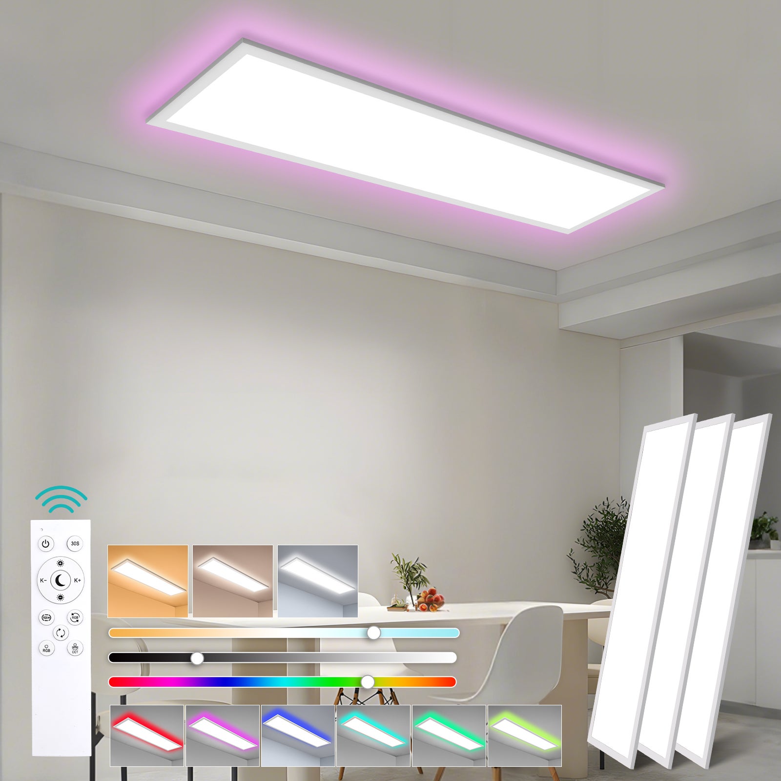 COMELY Plafoniera LED Dimmerabile Per Soggiorno, Lampada Da Soffitto Rettangolare 90cm 8435lm Con Telecomando 3000k 6500k Luminare Plafoniera Moderna Bianca 75w Per Cucina Sala Da Pranzo 82920731