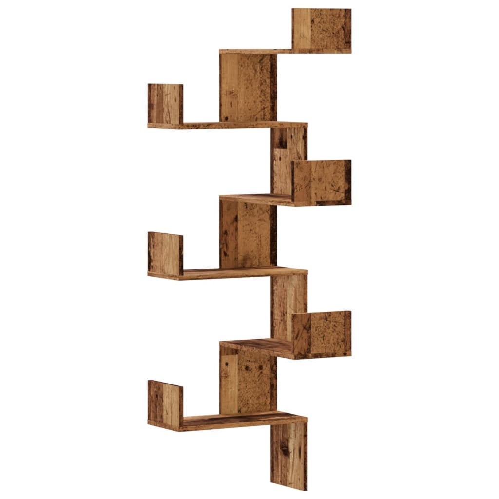 étagère d'angle murale vieux bois 45x45x147cm bois d'ingénierie - 2