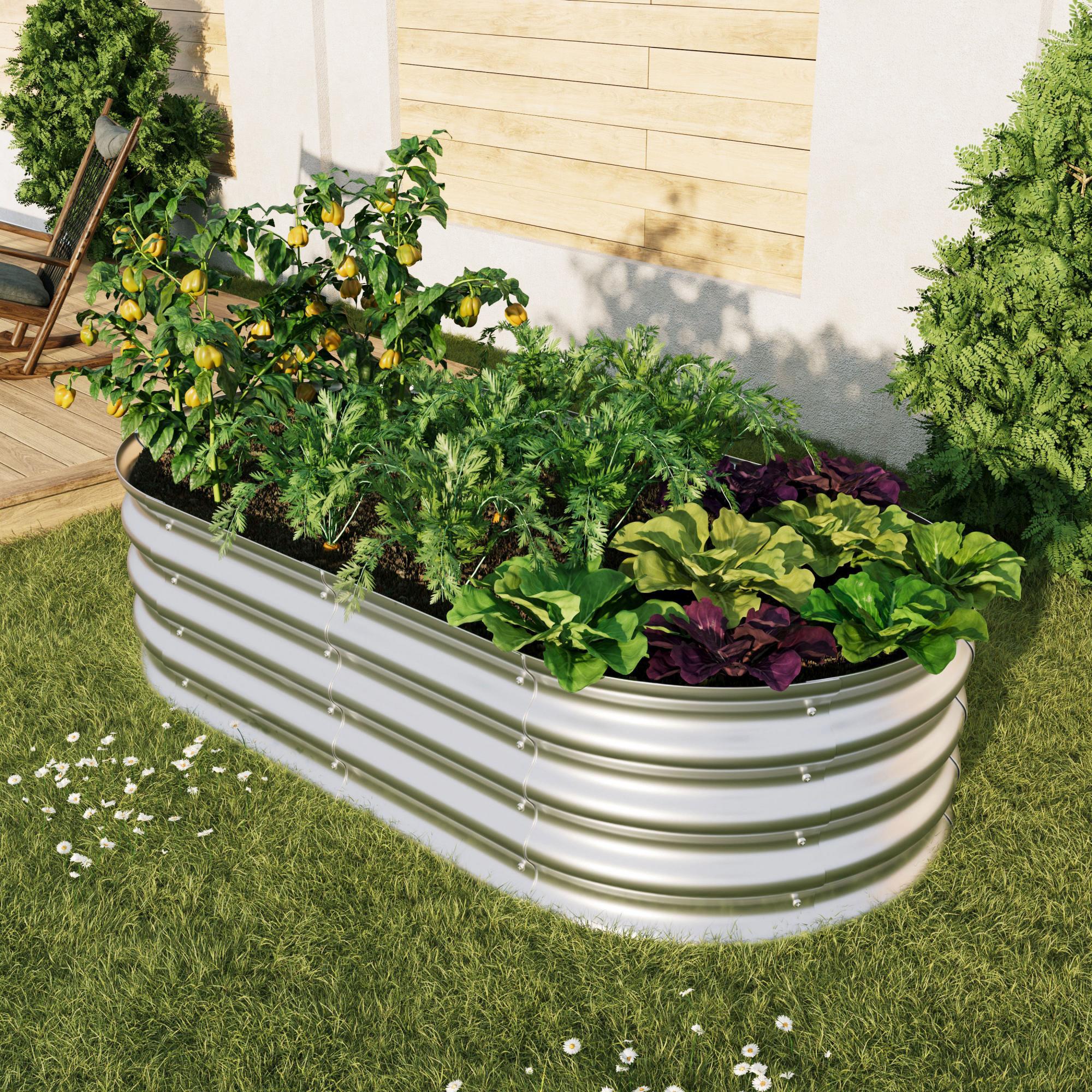 Haut-potager en acier galvanisé 243x122x30 cm pour légumes, fleurs et herbes, résistant et facile à monter - 7