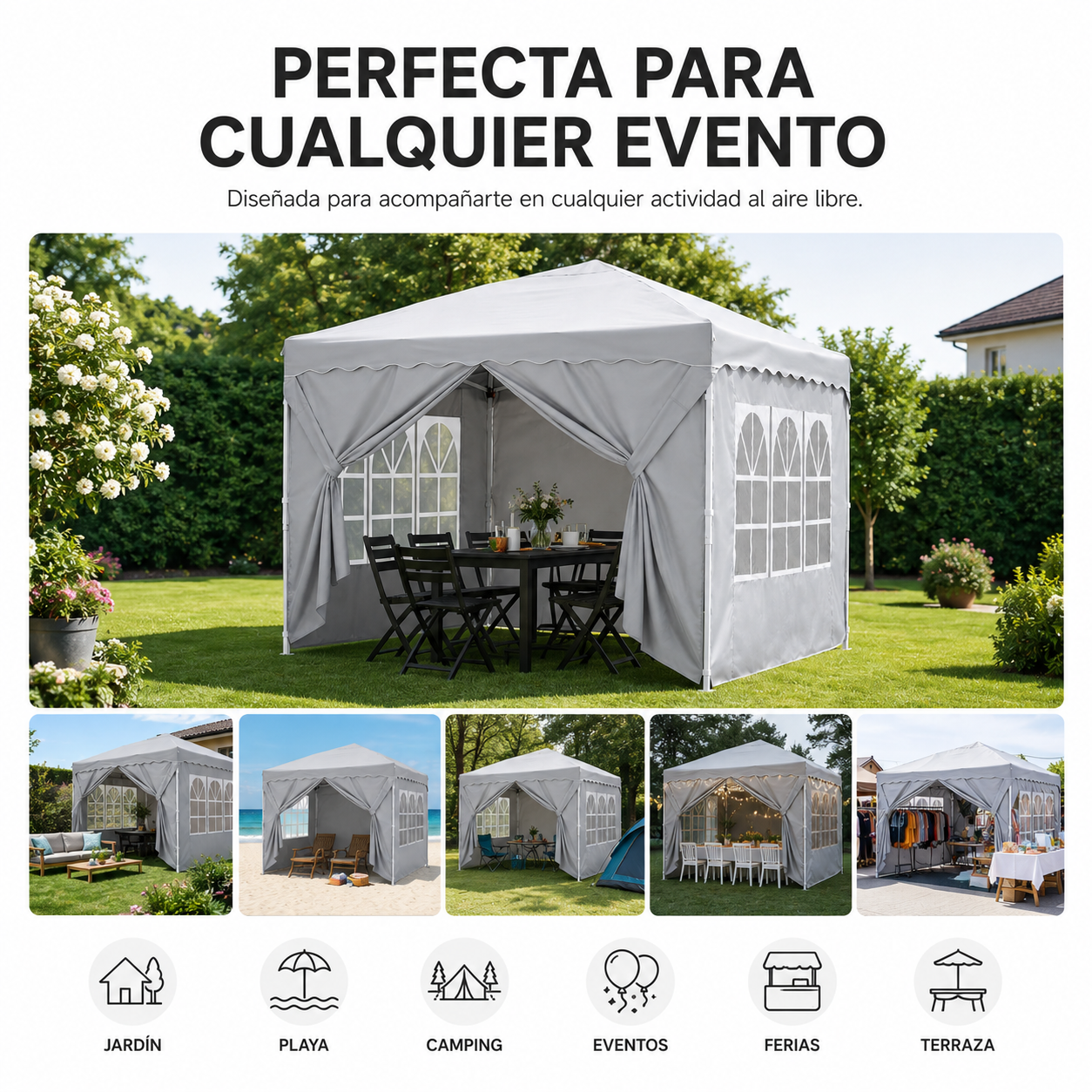 Carpa Plegable 3x3 M Con 4 Paredes Laterales Y Estructura Reforzada - 6