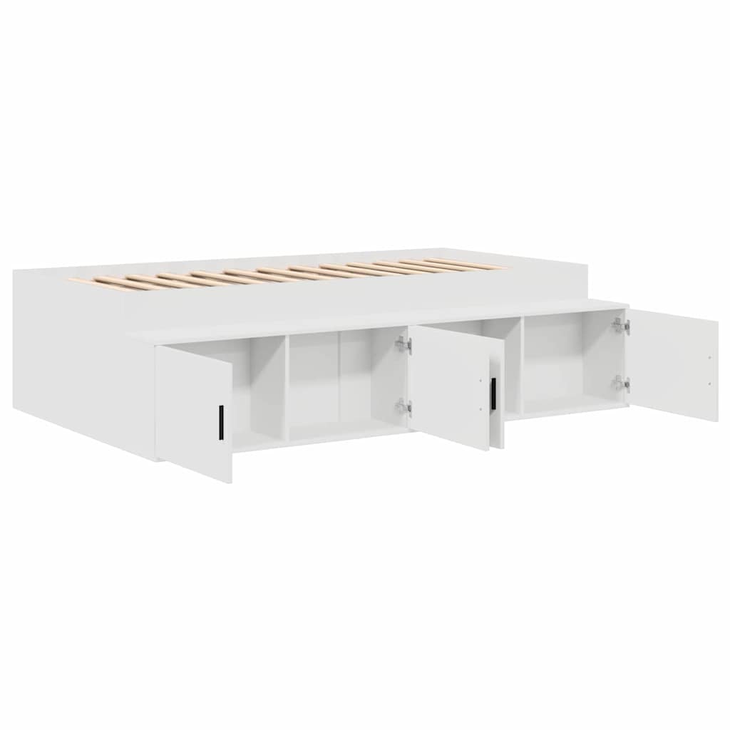 Cadre de lit avec tiroir blanc 90 x 190 cm panneau de bois - 4