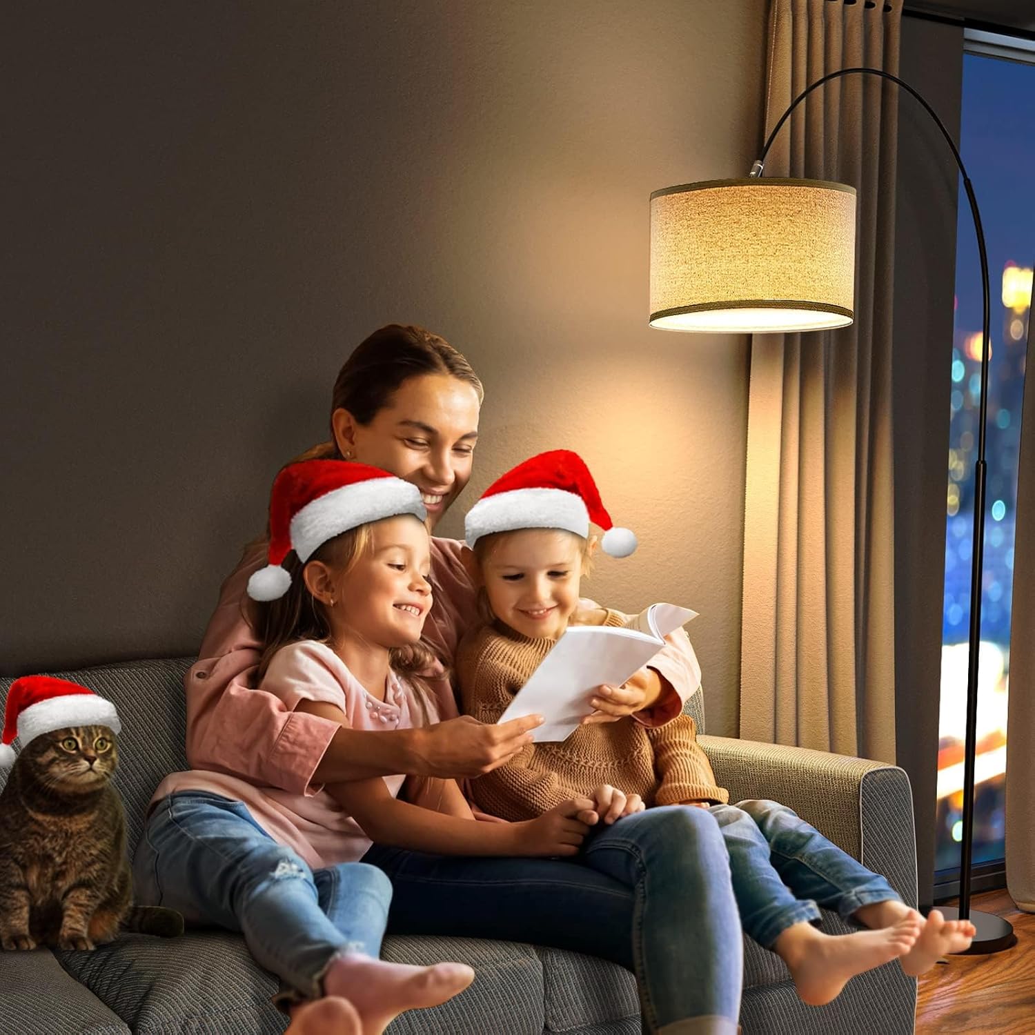 Lampadaire Arc 165-180 cm, Lumière Douce 3000K, LED E27 9W Incluse, Abat-Jour en Lin Beige, Éclairage Chaleureux pour Salon, Chambre, Bureau - 5