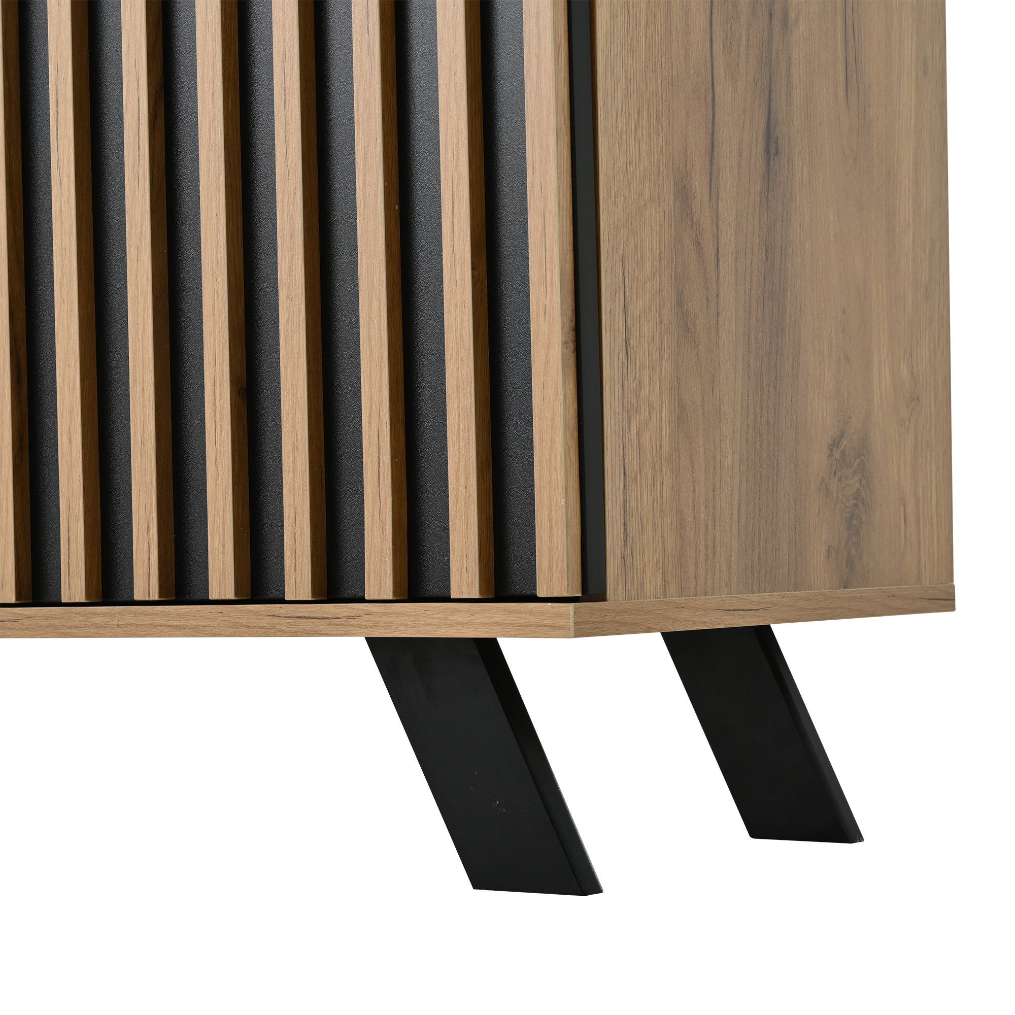 Buffet 120x38x75cm - 4 tiroirs et 2 portes - avec 5 pieds en bois massif - MDF - naturel - 5