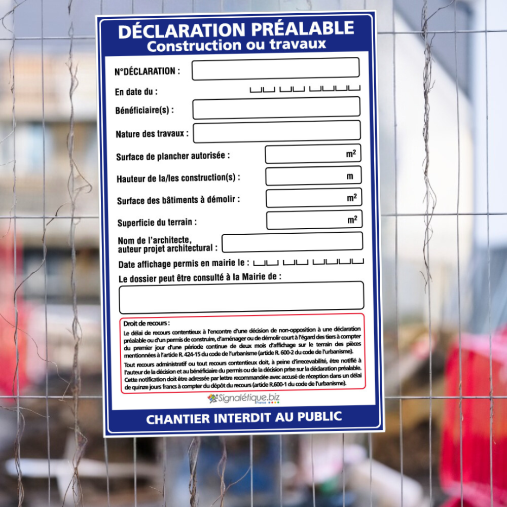 Panneau déclaration préalable construction ou travaux + marqueur noir - Sans oeillets - 4
