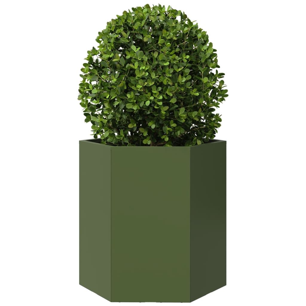 Maison Exclusive - Jardinera hexagonal de acero verde 46x40x45 cm - 3