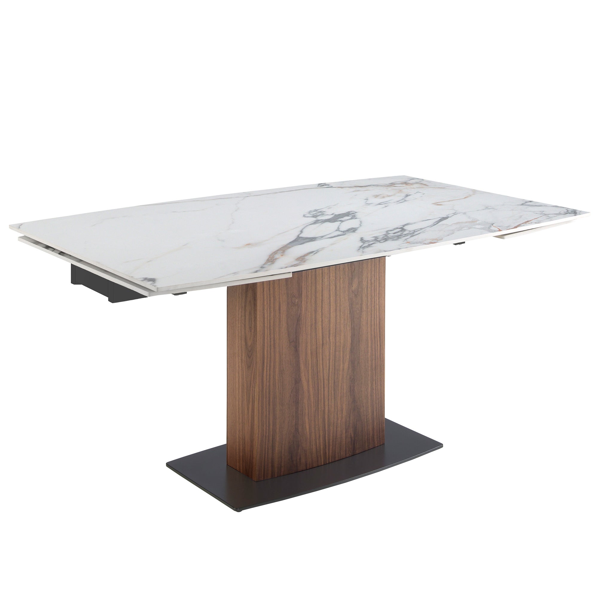 Mesa comedor extensible ovalada barril mármol porcelánico y nogal Ø160 x 100 x 76 cm - 6