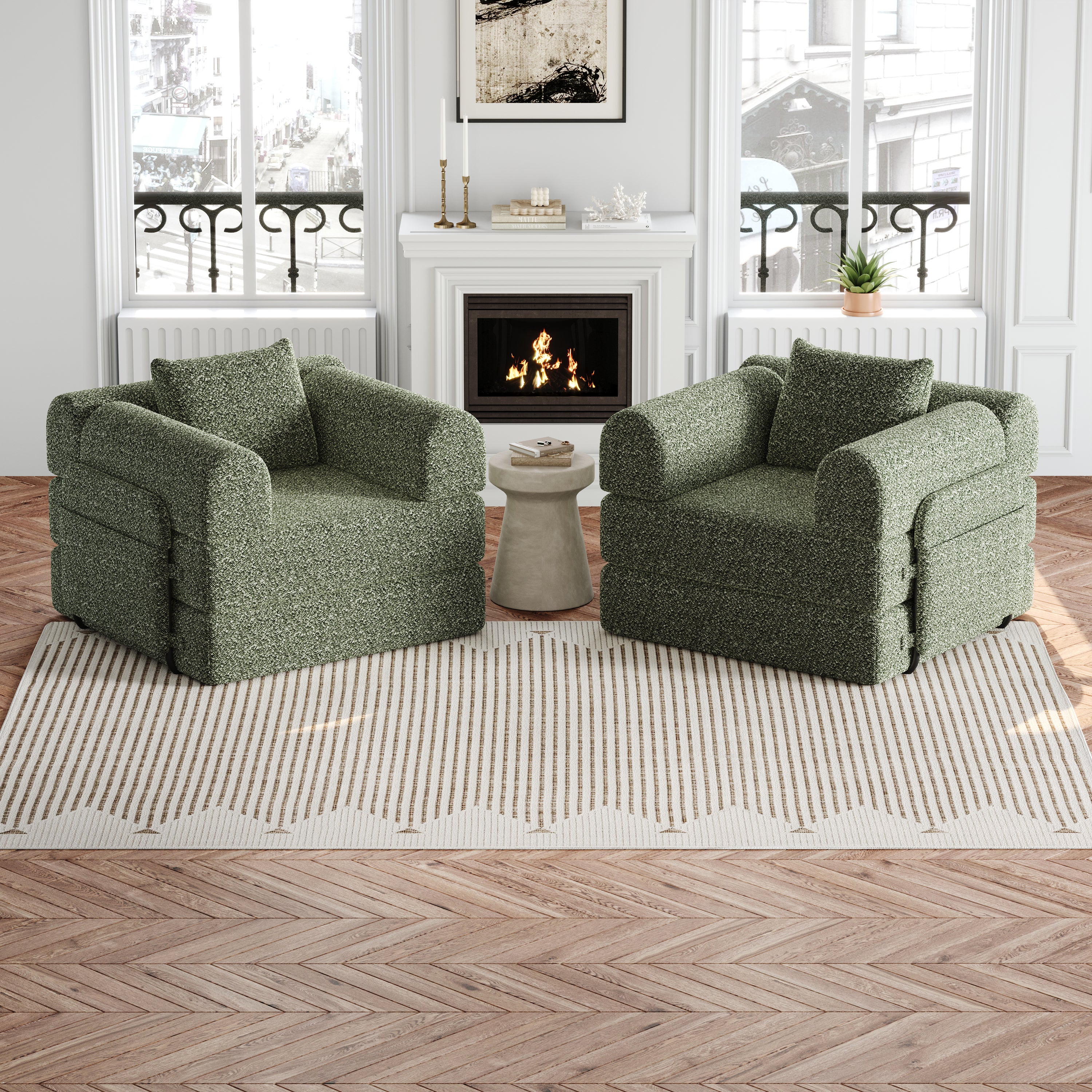 Canapé convertible 2 en 1 avec rangement accoudoir,canapé nuage structure métal multi-configurations,assise confortable pour salon,tissu chenille,vert - 6