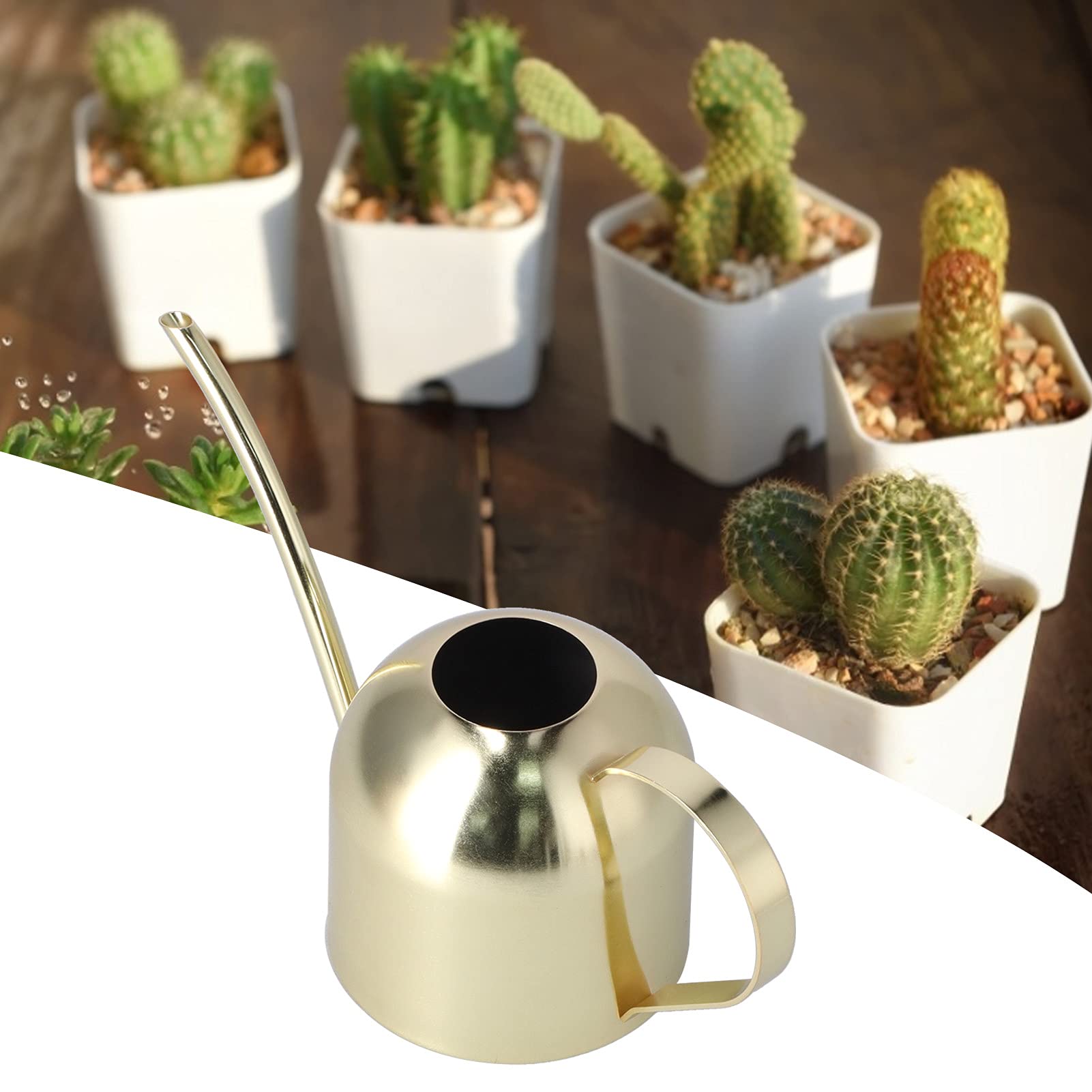 Arrosoir d'intérieur Vintage en acier inoxydable, 1000ML, plantes succulentes, bouilloire, Pot doré - 5