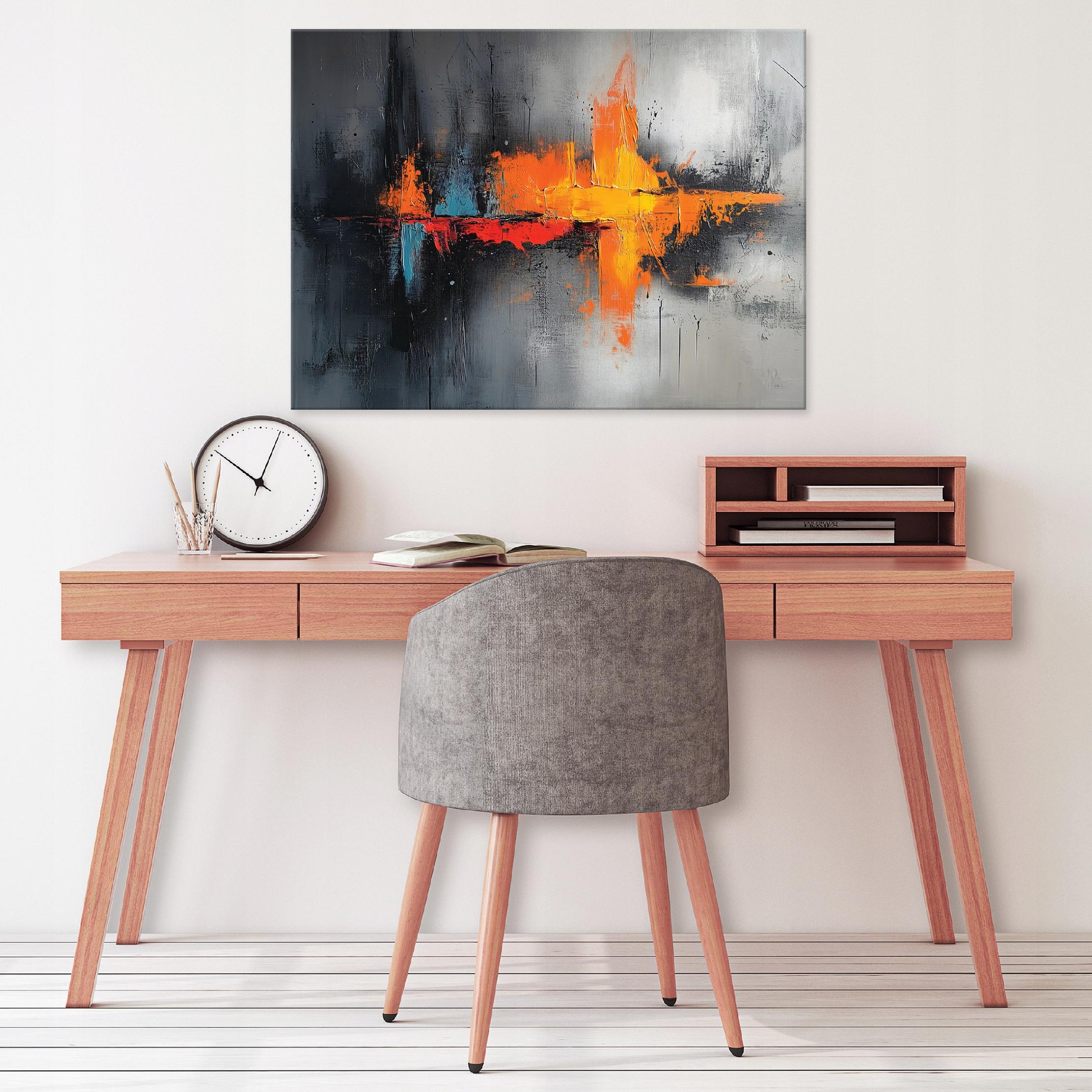 Tableau Deco abstrait gris noir loft moderne 100x70 cm xxl Impression sur toile décoration murale intissée pour salon chambre cuisine - 2