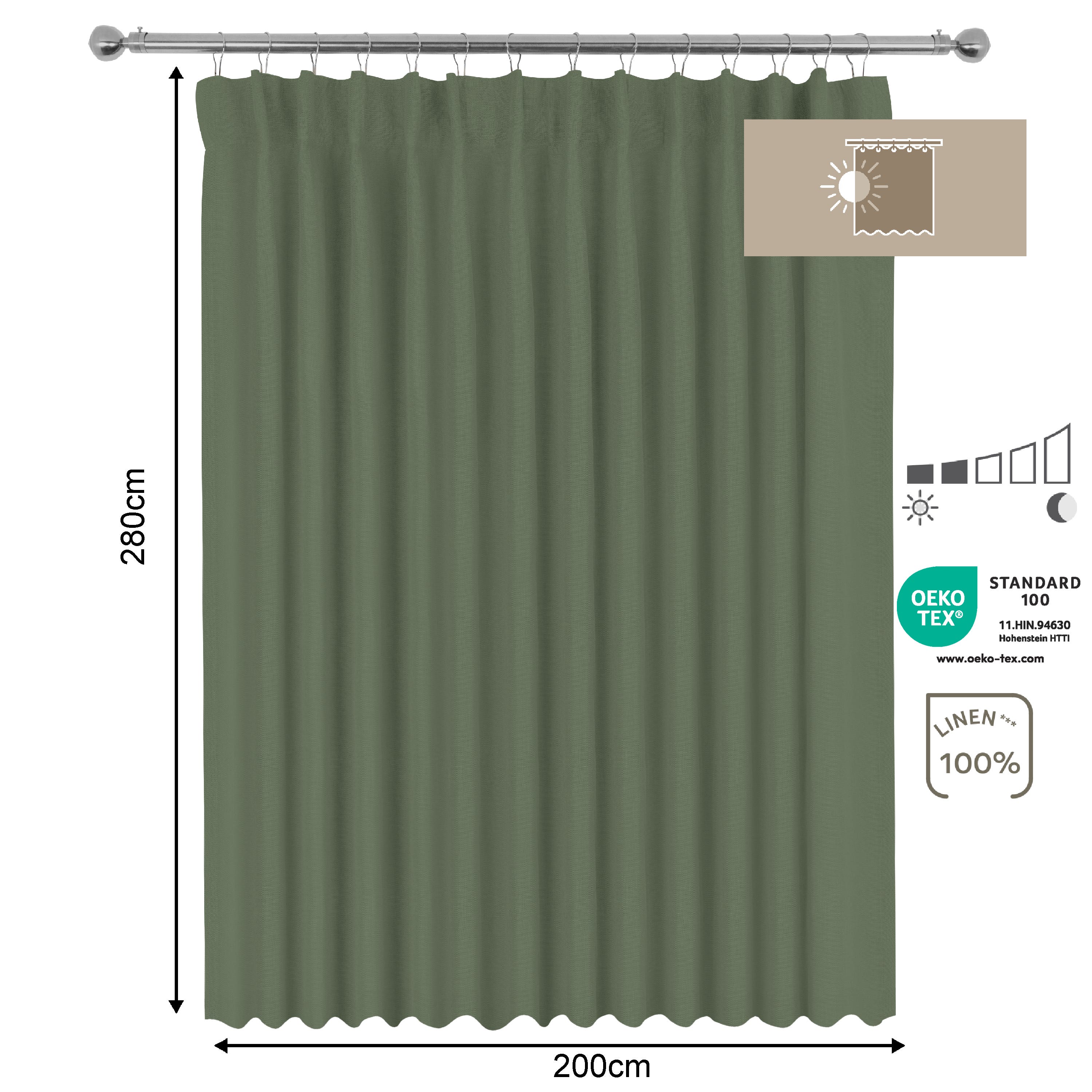 Zasłona zaciemniająca LENAYA - szer. 200 x wys. 280 cm - len - zielony - INSPIRE - 3