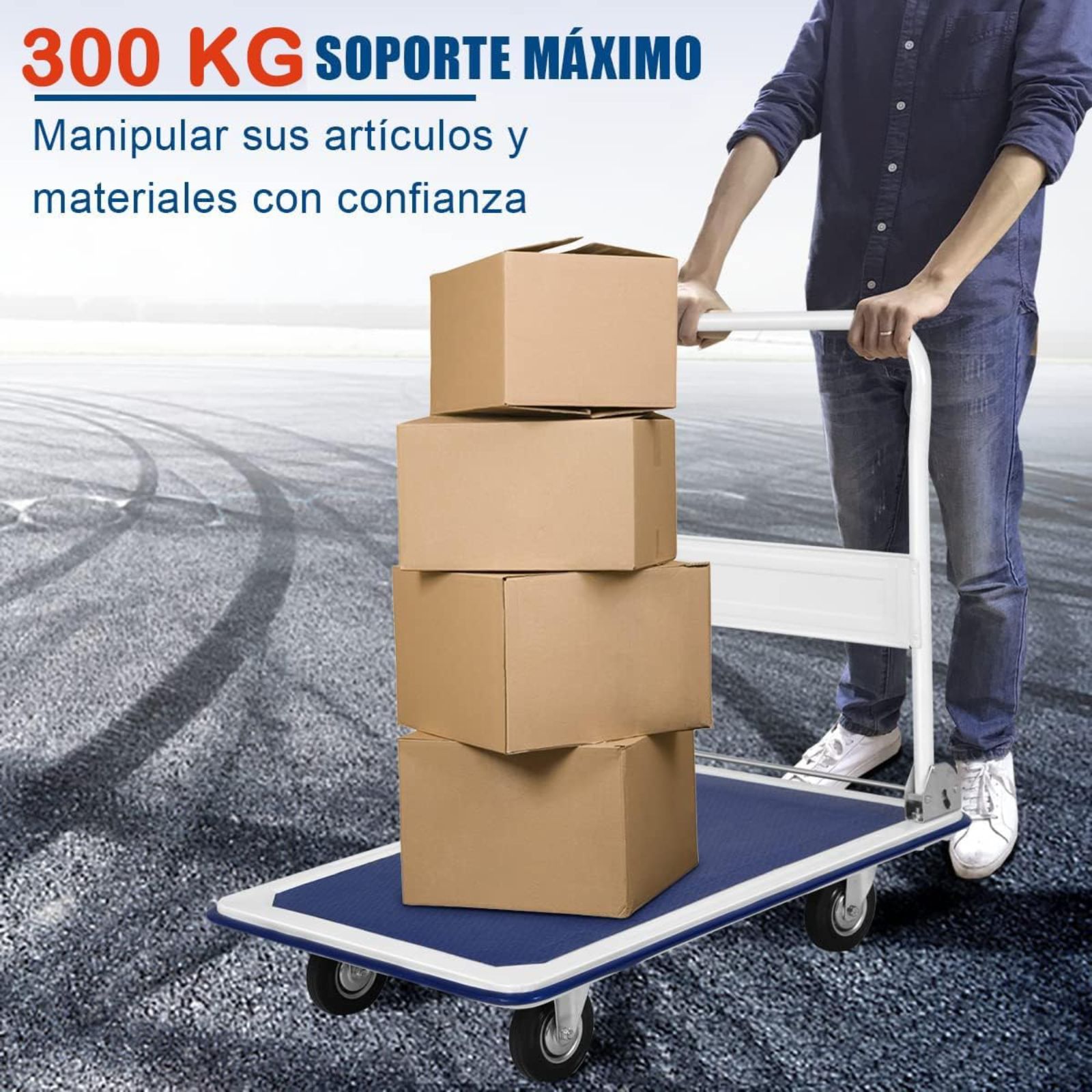 Carrinho Plataforma Dobrável DASCK – 150 kg – Aço Reforçado – Compacto e Robusto – Azul/Branco - 3